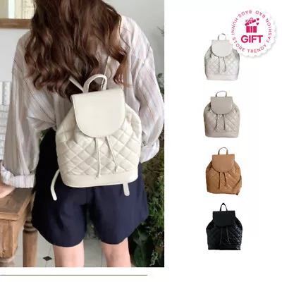 Diamond Pattern Drawstring Medium Backpack Office College Girls Korean Daily Bag • £30.13