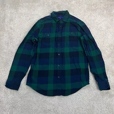 Aeropostale Flannel Shirt Mens Medium Check Plaid Elbow Patch Long Sleeve • £14.99