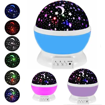 Rotating LED Galaxy Starry Night Light Projector Star Sky Moon Lamp Kids Bedroom • £7.59