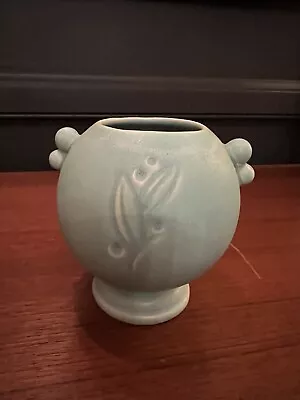 Monmouth Art Pottery Circa 1930’s Light Blue Round Vase With Floral Motif • $20