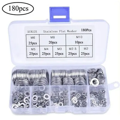 180pcs Stainless Steel Assorted Flat Washers Washers Set For Metric Bolts Tools • £4.95