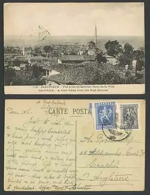 Greece 1c 20c 1924 Old Postcard Salonique Salonica View Taken From High Quarter • £9.99