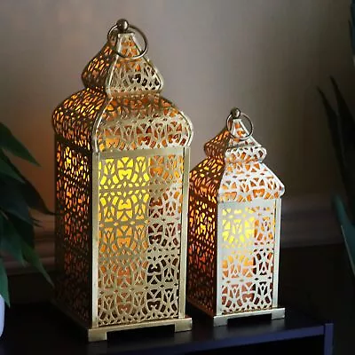 VELA LANTERNS Large Golden Temple Moroccan Lantern Lamp Decorative Candle Hol... • $69.21