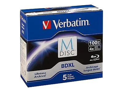 M DISC VERBATIM BDXL 100GB 4X TRIPLE LAYER Branded Logo 5 Pack Jewel Case 98913 • $66.99