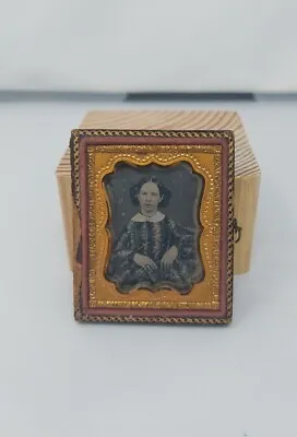 Plate Daguerreotype Of Woman With Gold Jewelry In Leather 1/2 Case • $79
