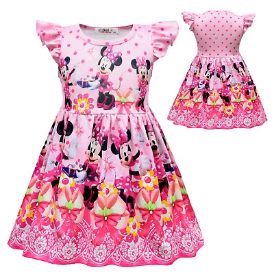Minnie Mouse Flutter Sleeve Milk Frock Dress Princess Girls Birthday Party Dress • $15.19