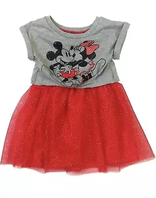 Disney Infant Girls Gray & Red Minnie & Mickey Mouse Valentine Dress 12 Months • $15.99