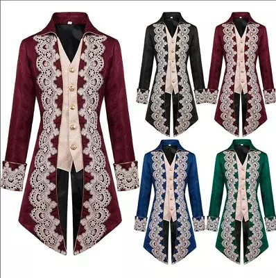 Halloween Steampunk Victorian Medieval Gothic Mens Frock Coat Cosply Costume SKG • £44.39