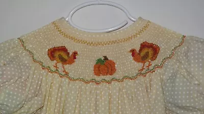 NWT Thanksgiving Turkeys Pumpkin Smocked Bishop Dress 4T • $34.99