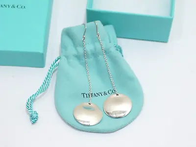 Tiffany & Co. Sterling Silver Elsa Peretti Round Disc Drop Dangle Earrings • $288
