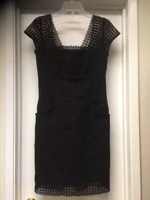 Milly Dress Black Floral Eyelet Cotton Lace Crochet Sheath Dress $395 Sz 4 EUC • $32.99