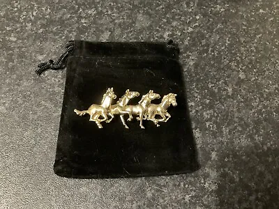 Preloved Horses Brooch Galloping Four Gold Tone Racing Wild Horses Gift • £9.95