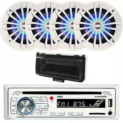 Pyle Single DIN CD Player Receiver W/ Cover 4x 6.5  Marine Outdoor LED Speakers • $156.99