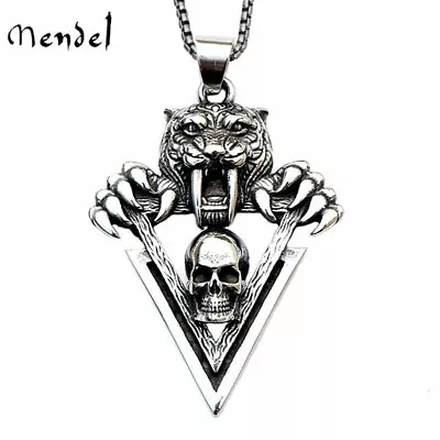 MENDEL Mens Biker Saber Tooth Tiger Skull Necklace Pendant Stainless Steel Beast • $12.99