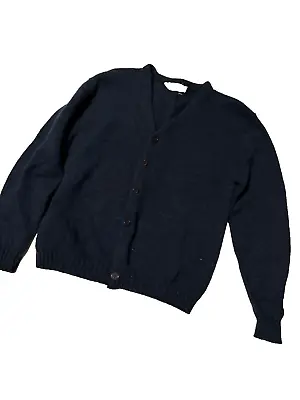 Vintage Wool Blend Sweater Dark Blue Button Front Cardigan Mr Rogers Men's Large • $28