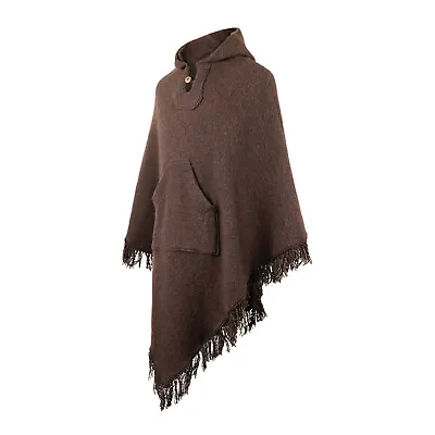 Surfers Poncho With Hood And Pocket Llama Wool ALL SEASONS UNISEX - BROWN • $97.47