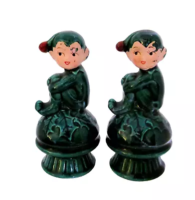2 Vintage Inarco Japan Knee Hugger Pixie Elf Ceramic Figures- 4 1/2  - #E2506 • $19.99