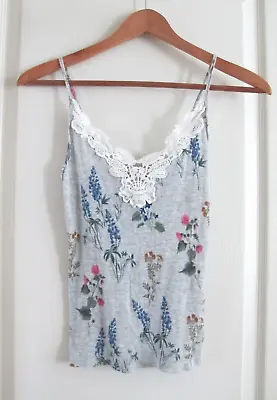 ANTHROPOLOGIE E By Eloise Ribbed Lace Floral Cami Tank Top S Grey NEW • $29.90