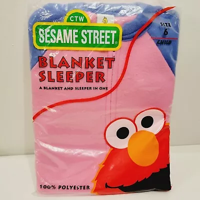 NIP Vtg Sesame Street Elmo Kids Pink Blanket Sleeper One Piece Sz 6 Pajamas • $20.99