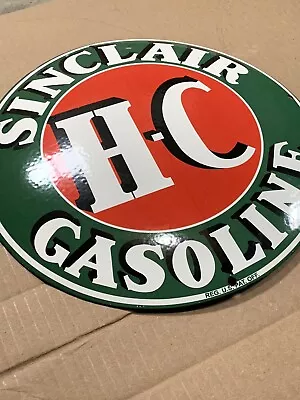 Vintage Style Sinclair HC Gasoline Button   Enamel Advertising Porcelain Sign • $79