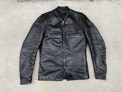 1960s/1970s Vtg BROOKS Blk LEATHER CAFE RACER MOTORCYCLE JACKET W/ LINER 38 XS/S • $198