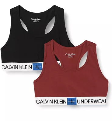 Calvin Klein Girl's Bra Pack Of 2 Sports Cropped Age 8-10 Years Black/Red • £20