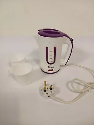 Travel Kettle Mini Purple White Swan Travelling With Two Cups Tea Coffee C16 P62 • £5.95