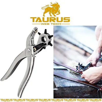 SILVER Revolving Leather Punch Plier 6 Size DIY Belt EYELET Hole Puncher Tool UK • £5.95