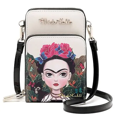 $30 • Buy Frida Kahlo Cartoon Collection Cellphone Cross Body Bag W/Wrislet - Beige/Black