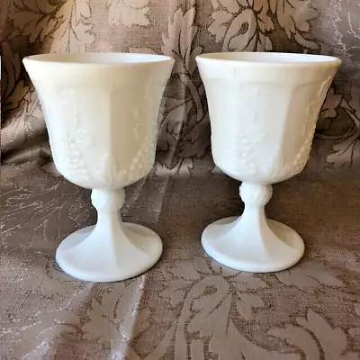 Indiana Colony Pair Of HARVEST GRAPE Milk Glass Water Goblets • $12