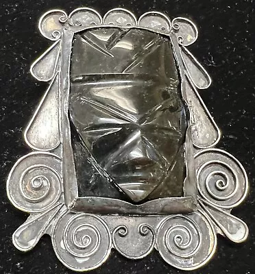 Vintage Mexico Sterling Silver Aztec Mayan Black Onyx Pin Brooch 2.75  X 2.25  • $29.99