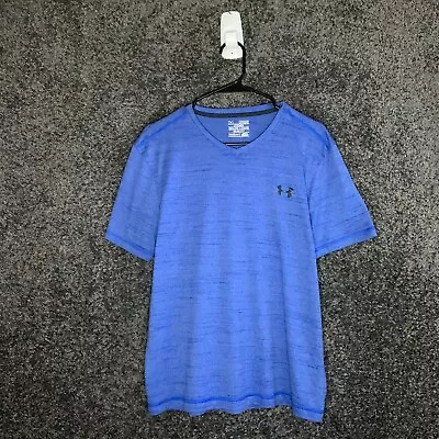 Under Armour T Shirt Mens M Blue V Neck Loose Gym Workout Short Sleeve • $12.49