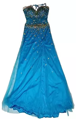 Mori Lee Dress Madeline Gardner Maxi Women's Size 5/6 Blue Sequin Sparkle GLAM • $59.99