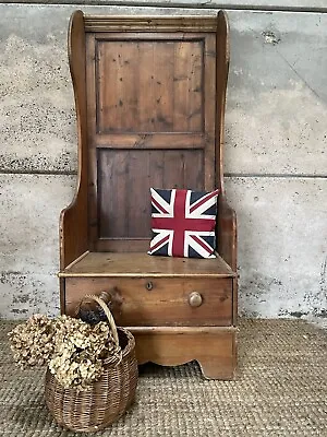 £545 • Buy Antique Bench Lambing Chair Country Farmhouse With Drawer Hallway Boot Room 1800