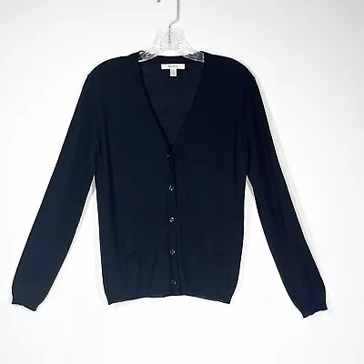 'S MAX MARA Navy Blue Silk And Cashmere V-Neck Cardigan Size Medium NSC • $80