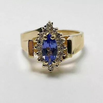 2Ct Marquise Tanzanite Halo Lab Created Engagement Ring 14K Yellow Gold Plated • $93.59