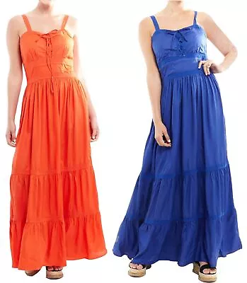 £7.94 • Buy Ladies Crochet Trim Grecian Maxi Dress Stylish Design Womens Lace Up Chest