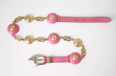 Gianni Versace Medusa Pink Leather Golden Chain Belt • $640