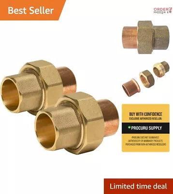 ISO Approved 1/2-Inch Copper Union Fittings - Durable Plumbing Solution (2-Pack) • $26.57