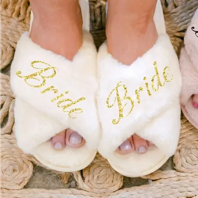£23.99 • Buy Bride Slippers Bridesmaid Slippers Custom Wedding Slipper Personalize Slipper