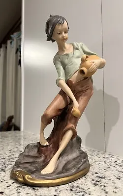 Vintage Capodimonte Porcelain Statue  Boy/Girl With Jug  12 Inches • $24.50