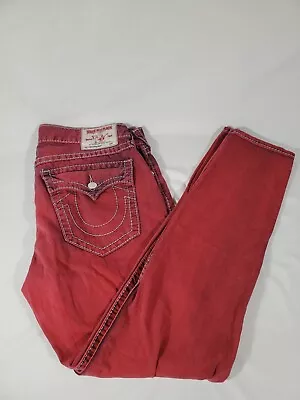 True Religion Jeans Mens Red Straight Thick Stitch Flap Pockets Size 38 READ  • $49.99