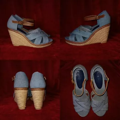£19.95 • Buy NEW M&S Womens Blue Denim Lk Summer Espadrille Rope Wedge Wedges Shoes Sandals 4