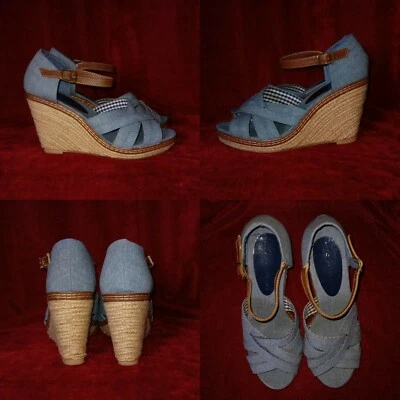£19.95 • Buy NEW M&S Womens Blue Denim Lk Summer Espadrille Rope Wedge Wedges Shoes Sandals 4