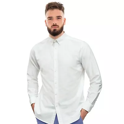 Mens White Shirts Long Sleeve Oxford Cotton Slim Fit Smart Business Button Down • £9.99