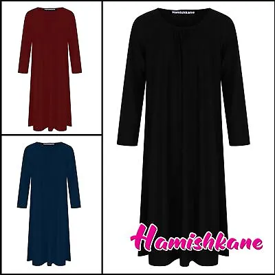 Girls Plain Abaya Kids Long Sleeve School Maxi Dress Holiday Islamic Jilbab Robe • £10.96