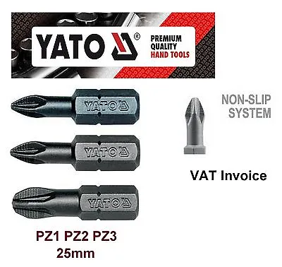 Yato Professional NON SLIP 25mm (1 ) Bits Pozi PZ1 PZ2 PZ3 YT-7810-2 • £1.97