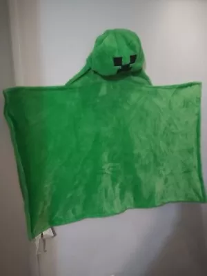 Minecraft Plush Creeper Head Hoody Blanket Child’s Kids Green Throw 46” W 32 “ L • $15.95