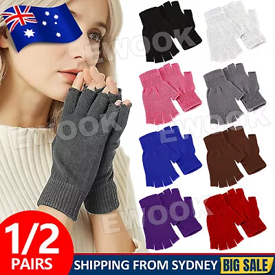 Winter Fingerless Gloves Open Finger Black Soft Warm Knitted Glove Unisex AUS • $5.35