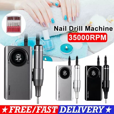 35000RPM Wireless Electric Nail Drill Machine E File Manicure LCD Art Drills Kit • $48.45